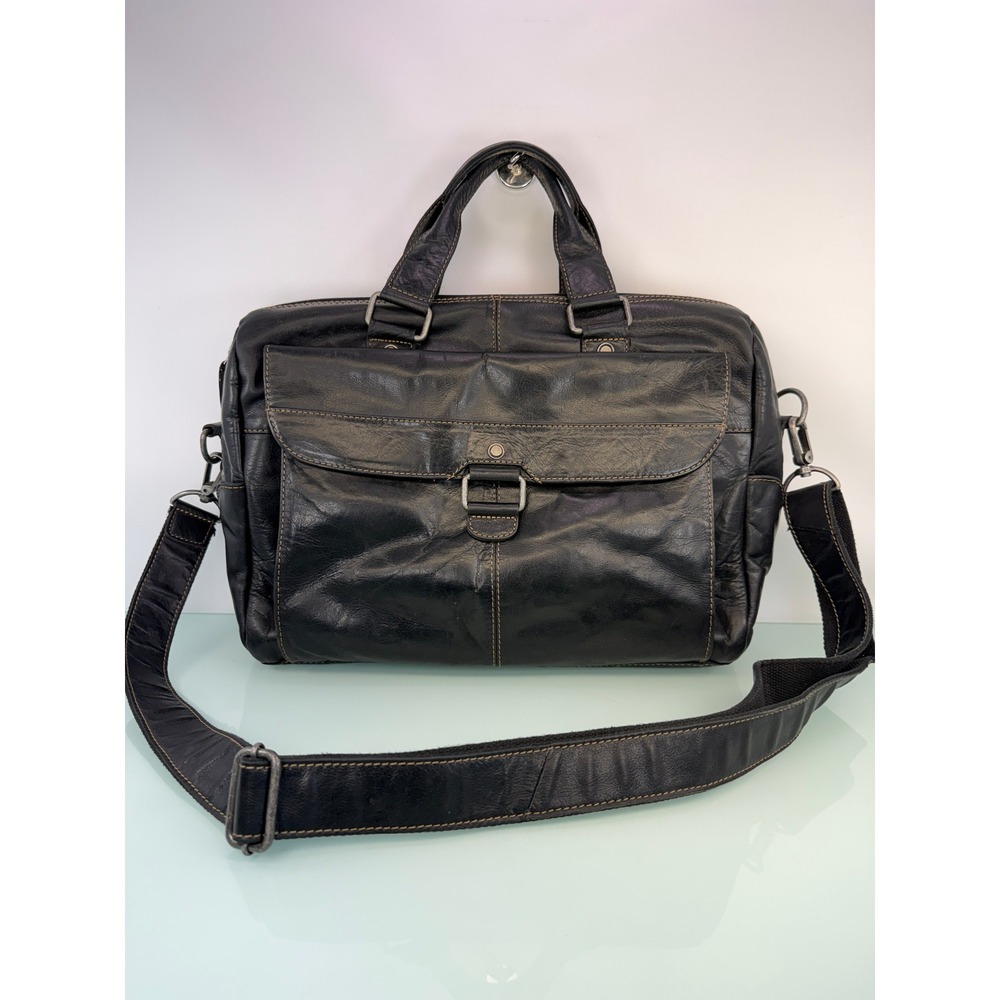 Jack Georges Voyager Black Buffalo Leather Briefcase Laptop Messenger Bag